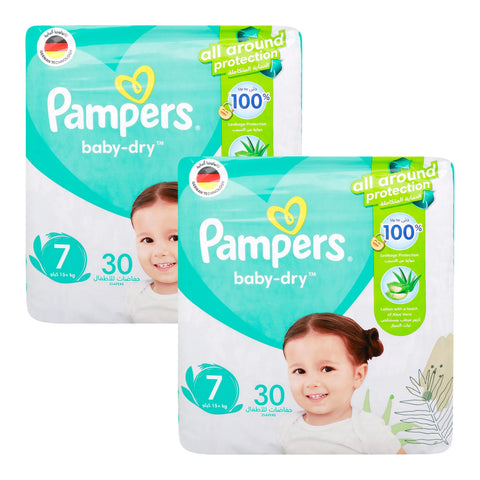 Pampers Baby-Dry Taped Diapers with Aloe Vera Lotion up to 100% Leakage Protection Size 7 15+ kg 30pcs