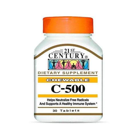 21 CENTURY VIT C 500 CHEWABLE TABLET 30'S - - Cold & Flu, Covid Care, Fever, Immuno Care, Vitamins & Minerals - - PharmaCare Online
