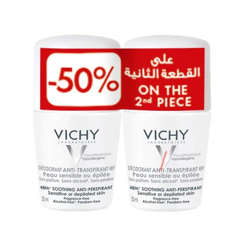 Vichy Deodorant Soothing Anti-Perspirant Roll On 50ml (50% Off On The 2nd Piece)