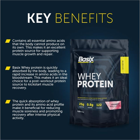 Basix Muscle Whey Protein - Strawberry, 1 Lbs