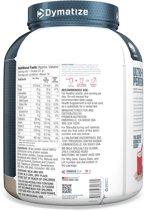 Dymatize ISO 100 Hydrolyzed Whey Protein Isolate - Cookies and Cream, 5 Lbs