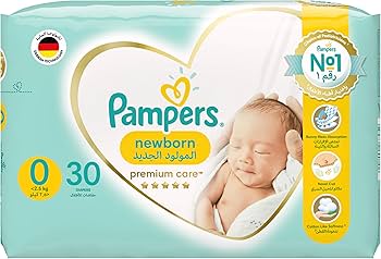 Pampers Premium care Diapers, Size 0, Newborn, < 2,5 kg, Carry Pack, 30 Count
