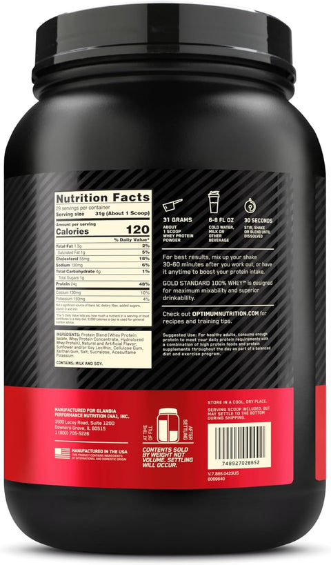 Optimum Nutrition، مصل اللبن Gold Standard 100%، آيس كريم الفانيليا، 2 رطل