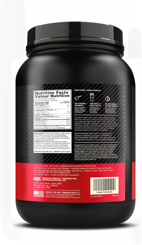 Optimum Nutrition، مسحوق بروتين مصل اللبن Gold Standard 100%، شوكولاتة غنية مزدوجة، 2 رطل