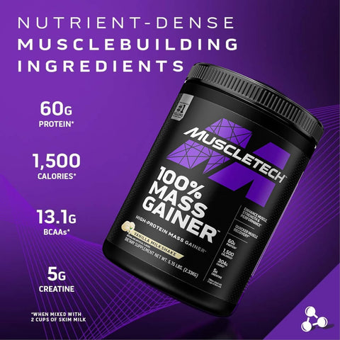 Muscletech 100% Mass Gainer - Vanilla Milkshake, 5.15 Lbs