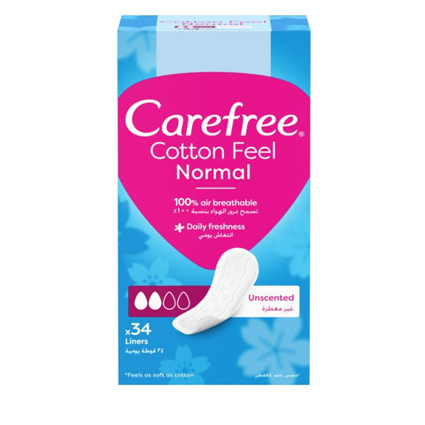 Carefree Panty Liners, Cotton, Unscented, Pack Of 34