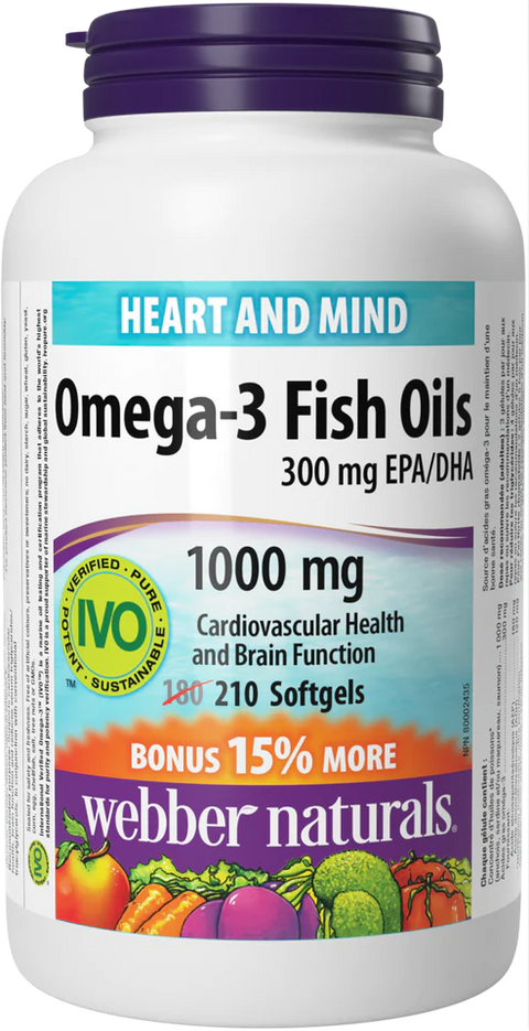 زيت السمك أوميغا 3 من ويبر ناتشورالز 300 ملجم كبسولة Epa/Dha - 210 كبسولة