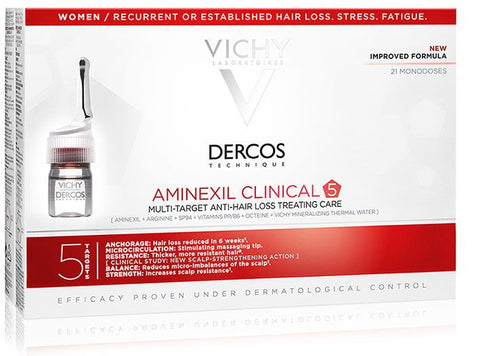 Vichy Dercos Aminexil Clinical 5 Anti-Hair Fall Treatment for Women, 6 ML Ampoules (Pack of 21)