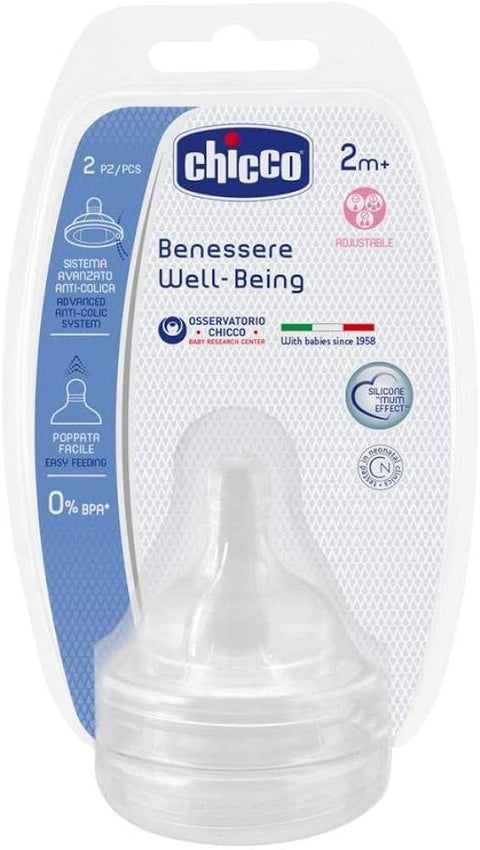 Chicco Well Being Silicone Nipple (2M+),2's