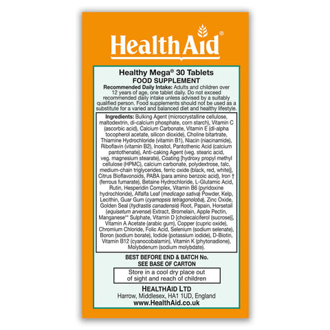 HEALTH AID HEALTHY MEGA MULTIVITAMIN TABLET 30'S -  - Essential Supplements, Vitamins & Minerals -  - PharmaCare Online 