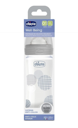 Chicco Well Being Glass Bottle Silicone,240 ML