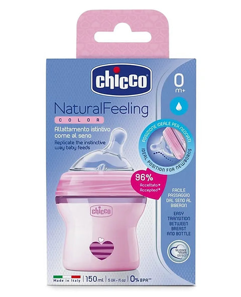 Chicco Natural Feeling Feeding Bottile Pink (0M+),150 ML