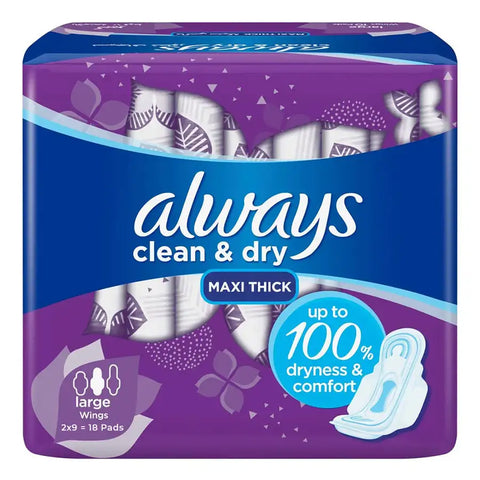 Always Clean & Dry Maxi Thick Large Pads 18's
