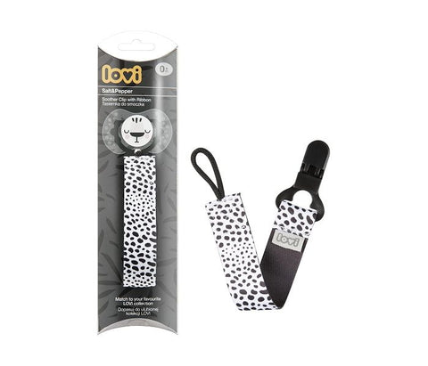 LOVI Soother Clip with Ribbon Salt & Pepper