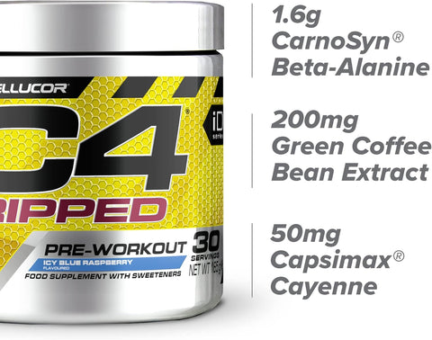 Cellucor C4 Ripped، Icy Blue Raz، 30 حصة، 150 ملغ من الكافيين لكل حصة