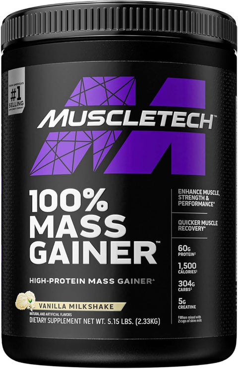 مسحوق بروتين MuscleTech 100% Mass Gainer، مخفوق الحليب بالفانيليا، 5.15 رطل