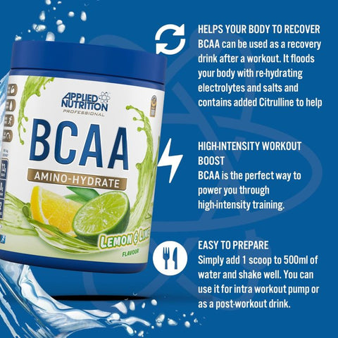 Applied Nutrition BCAA Amino Hydrate، الليمون الحامض، 32 حصة، تجديد الشوارد الكهربائية