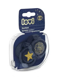 LOVI Dynamic Soother Stardust – Blue (22/894), 2 Pcs – 6–18M