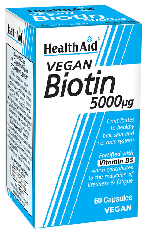 HEALTH AID BIOTIN 5000MCG VEGAN CAPSULE 60'S -  - Essential Supplements, Hair Care, healthaid, Nutrition, Personal Care -  - PharmaCare Online 