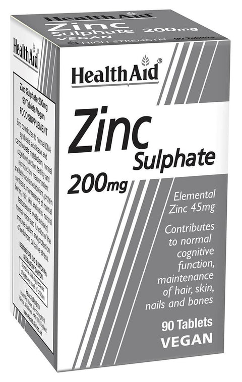 HEALTH AID ZINC SULPHATE 200MG TABLET 90'S -  - Covid Care, healthaid, Nutrition, Vitamin C, Vitamins&Minerals -  - PharmaCare Online 